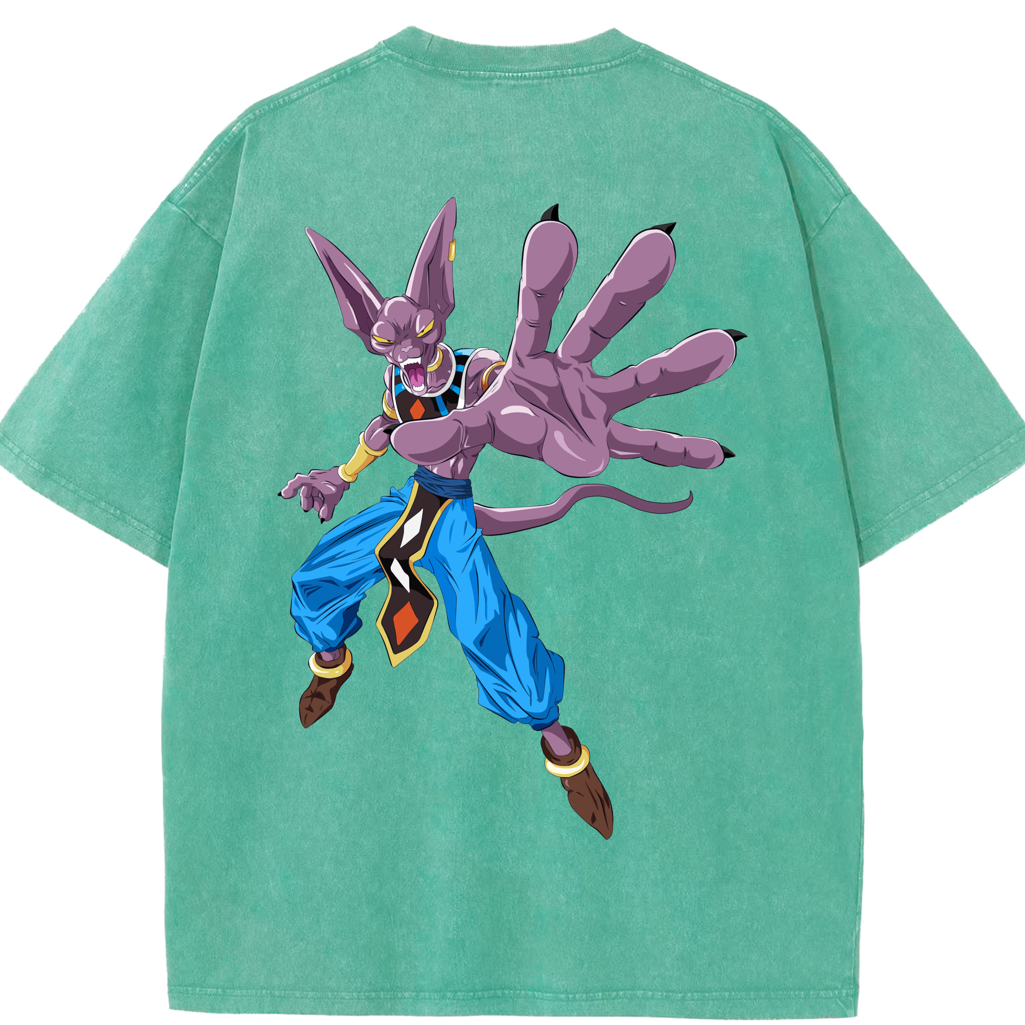 （画像用） ドラゴンボール ビルス 破壊神ビルス DRAGON BALL Beerus Birusu 綿100% ヴィンテージ風 半袖Tシャツ（背面プリント）